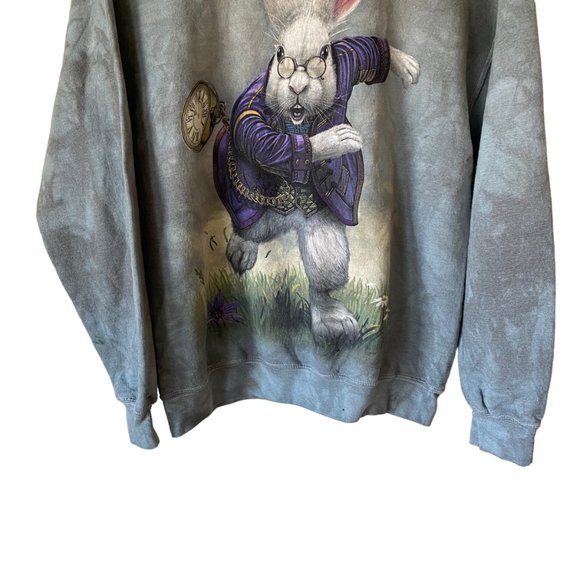 Tie Dye White Rabbit Graphic Sweatshirt Green Bluish Grey Lightweight Sz Md - Picture 13 of 15